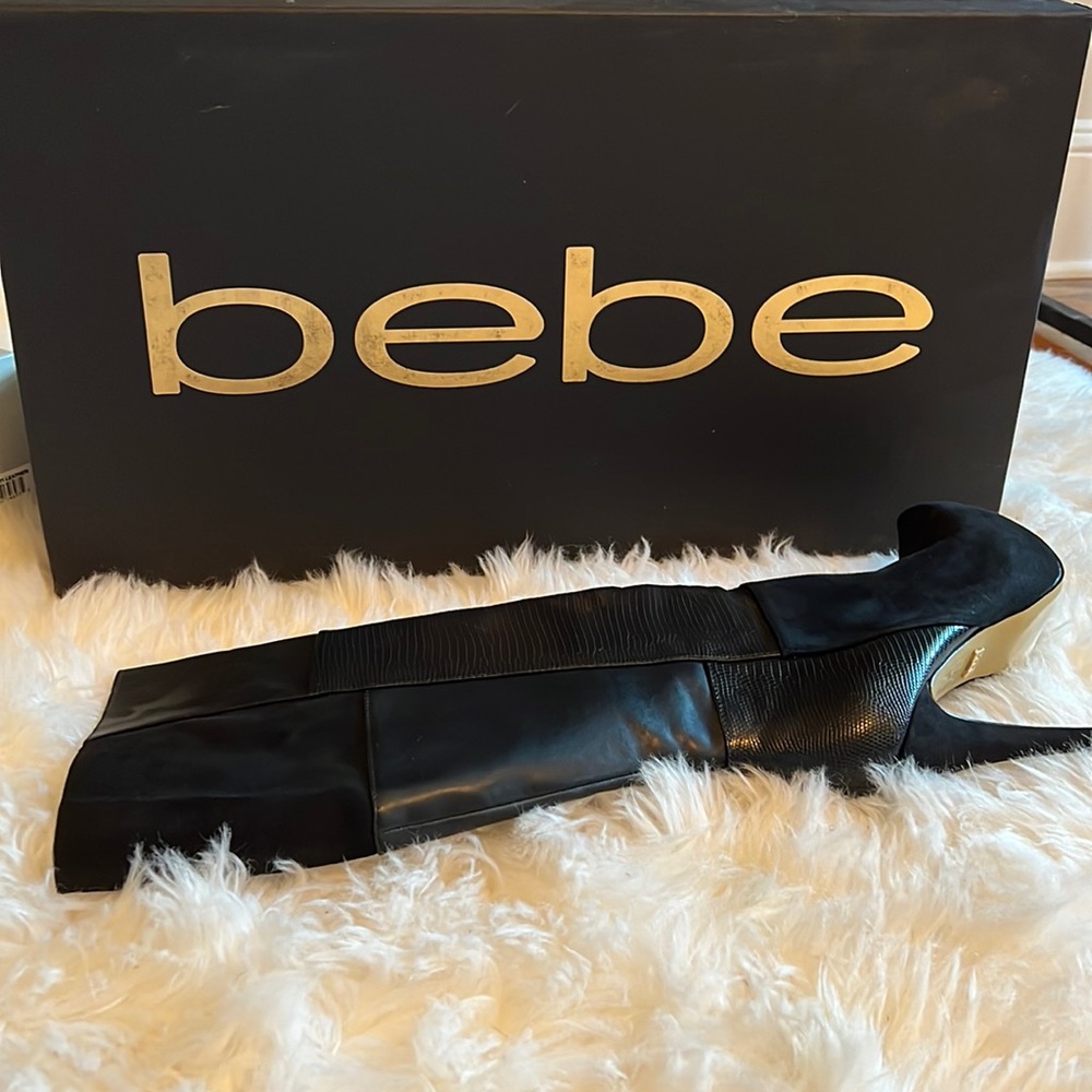 Bebe Evellynn black patchwork boots!